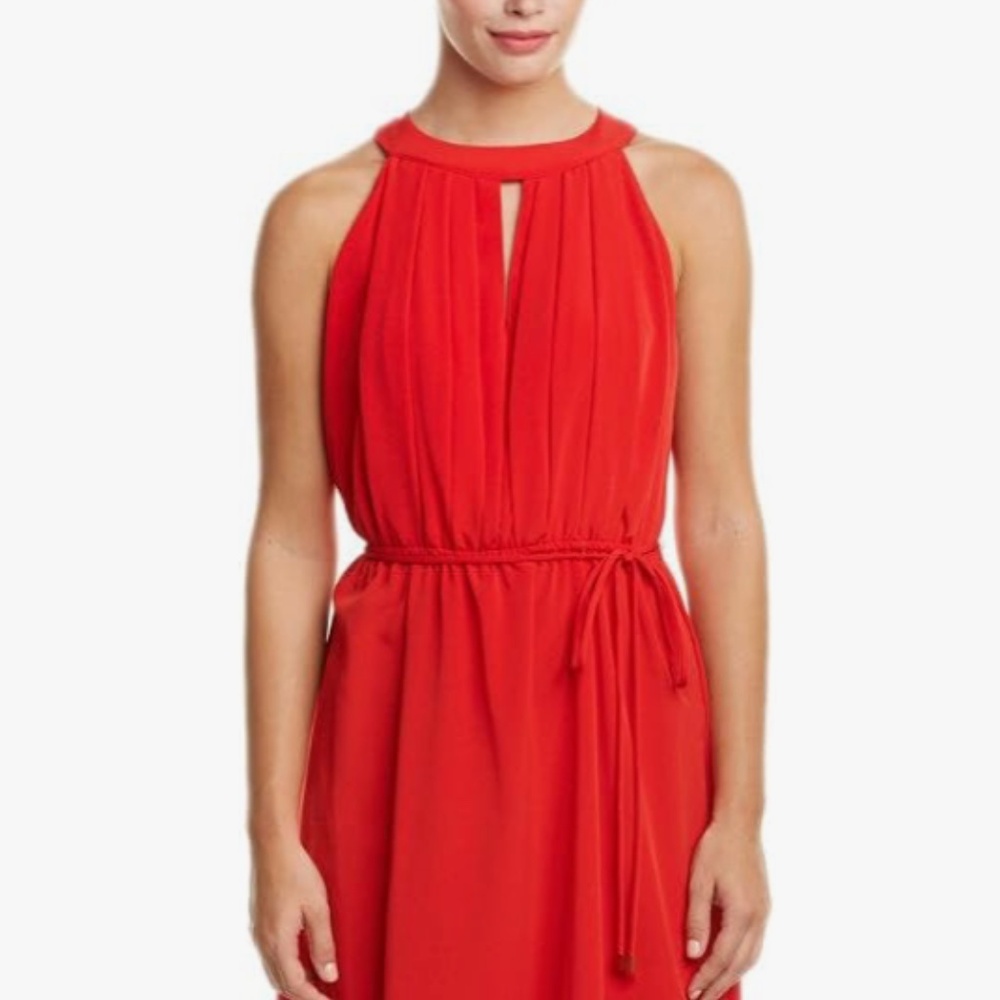 Donna Ricco Women's Sleeveless Midi SolidCrepe Dress with Keyhole On Neck Size 8